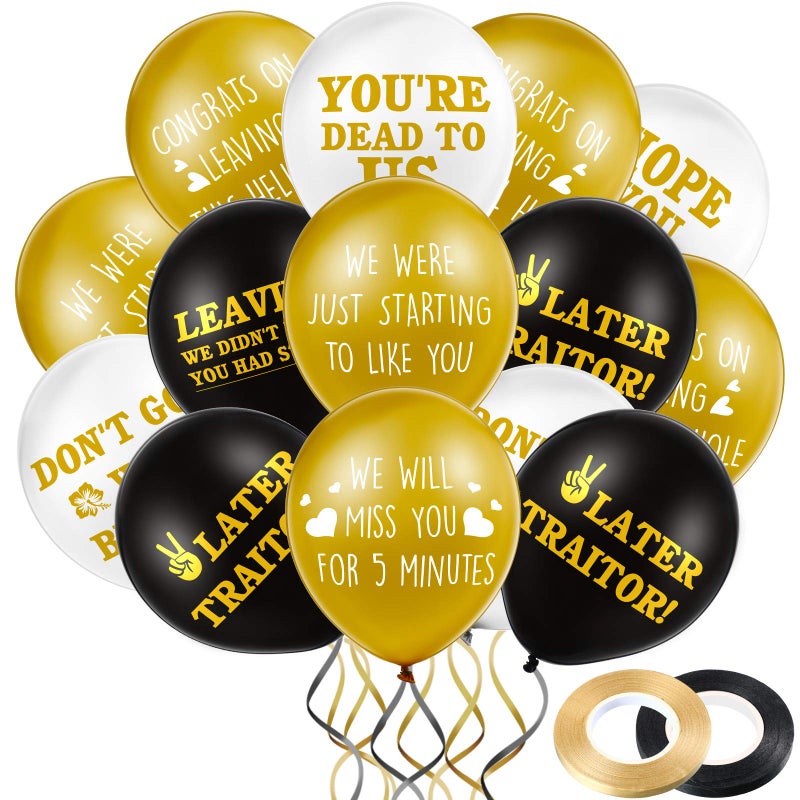 45 Pieces 12 Inch Coworker Going Away We Will Miss You Farewell Balloon funny goodbye party later traitor deco Office Balloons Retirement Latex Balloon with 2 Ribbon Colleague Black Gold White
