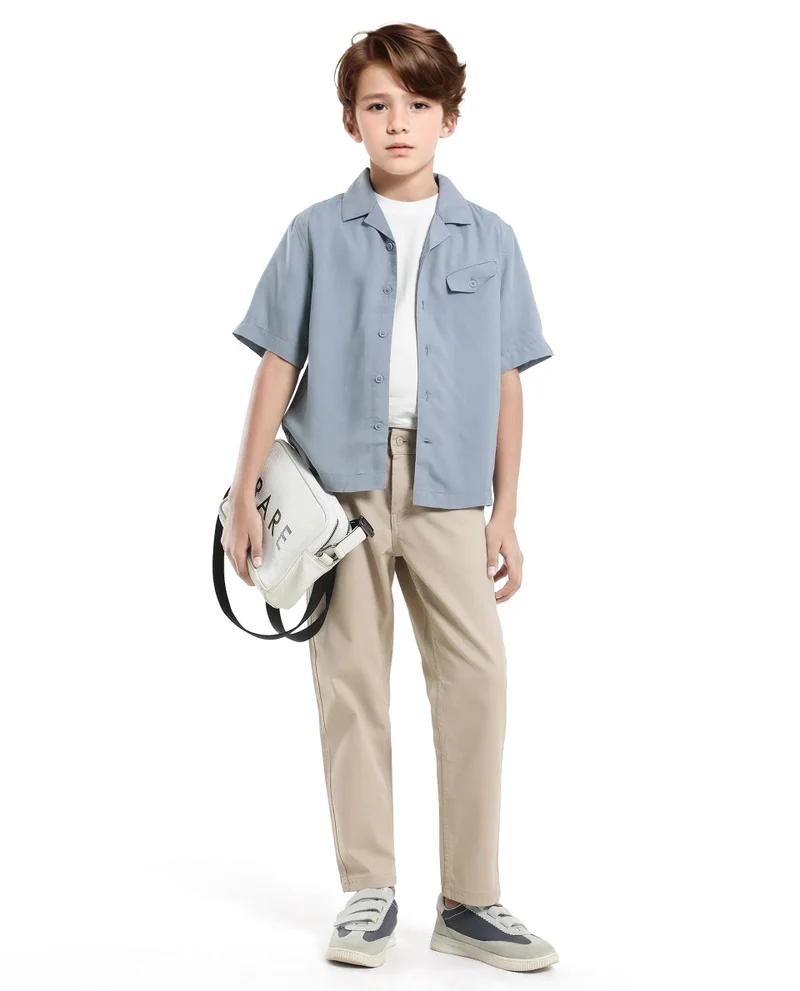 رير ونز Rare Ones Kids Dubex Dusky Blue Modal Short Sleeve Solid Shirt
