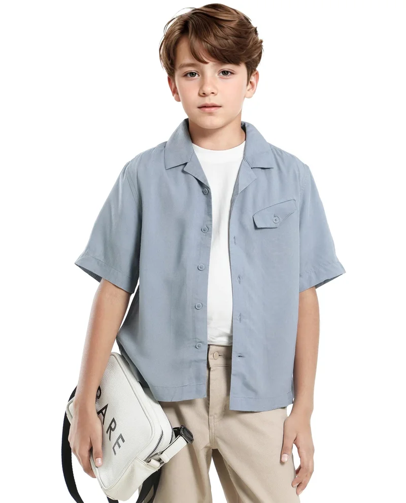 رير ونز Rare Ones Kids Dubex Dusky Blue Modal Short Sleeve Solid Shirt