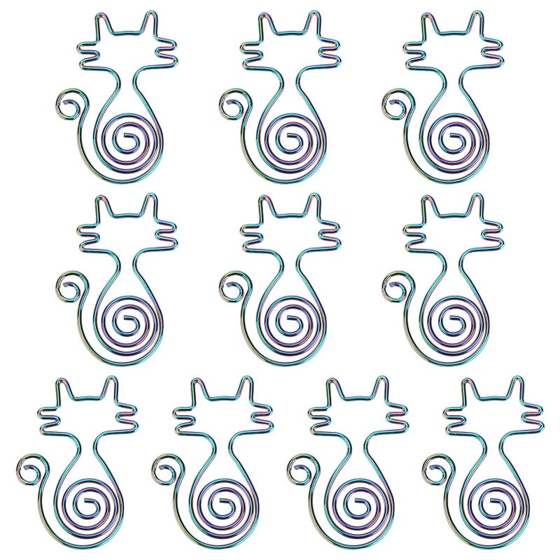 مشابك ورق صغيرة ملونة على شكل قطة 10 قطع أسلاك حديدية مستلزمات مكتبية ومدرسية صغيرة - Image 2