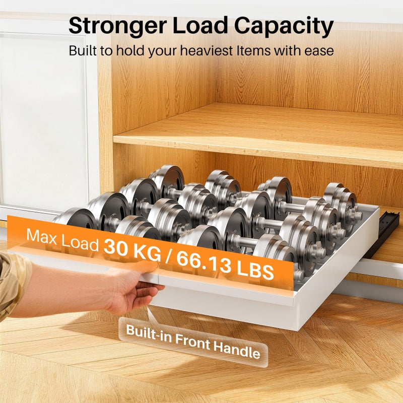 PXRACK Pull out Cabinet Organizer, 1-Pack Expandable(13.6"-24") Silde out Drawers with Raising Pad for Framed Cabinets, Adjustable Full-Extension Adhesive Roll out Shelves for Kitchen Pantry Home Pot and Pan - Image 4