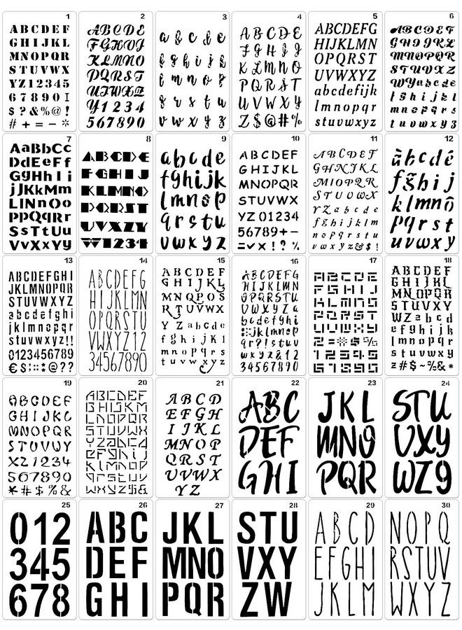Tenare 30 Pcs Letter Stencil For Painting 4 X 7 Inch Alphabet Journal Stencil Reusable Plastic Letter And Number Stencil Font Template For Journal Notebook Diary Scrapbook Decor (Assorted Style) - Image 1