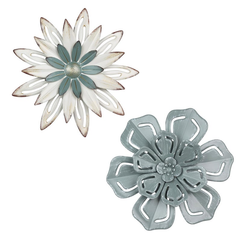 hogardeck Metal Flower Wall Decor, 2 PCS 11" Metal Farmhouse Wall Decor, Floral Metal Wall Art for Indoor Outdoor, Boho Wall Decor for Bathroom, Living Room, Kitchen, Bedroom, Porch, Garden, Yard - Image 1