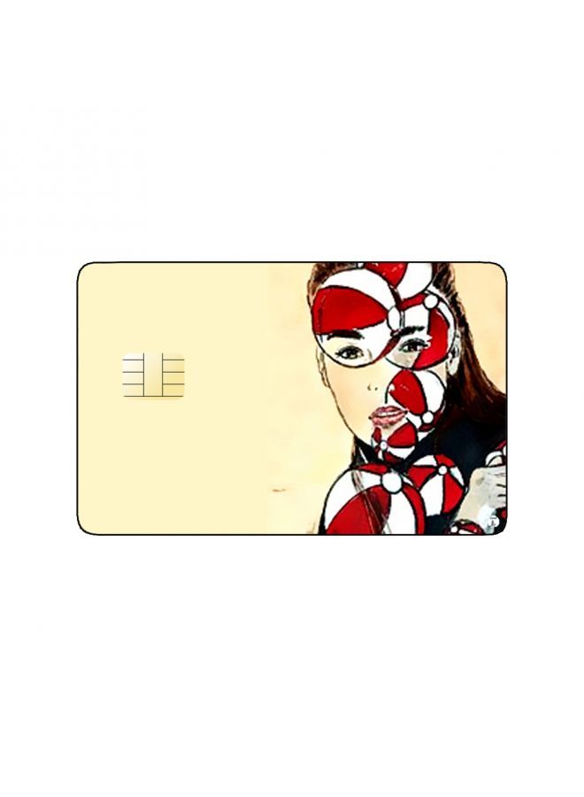 RKN PRINTED BANK CARD STICKER Beautiful Girl Drawing With Beach Balls - Image 1