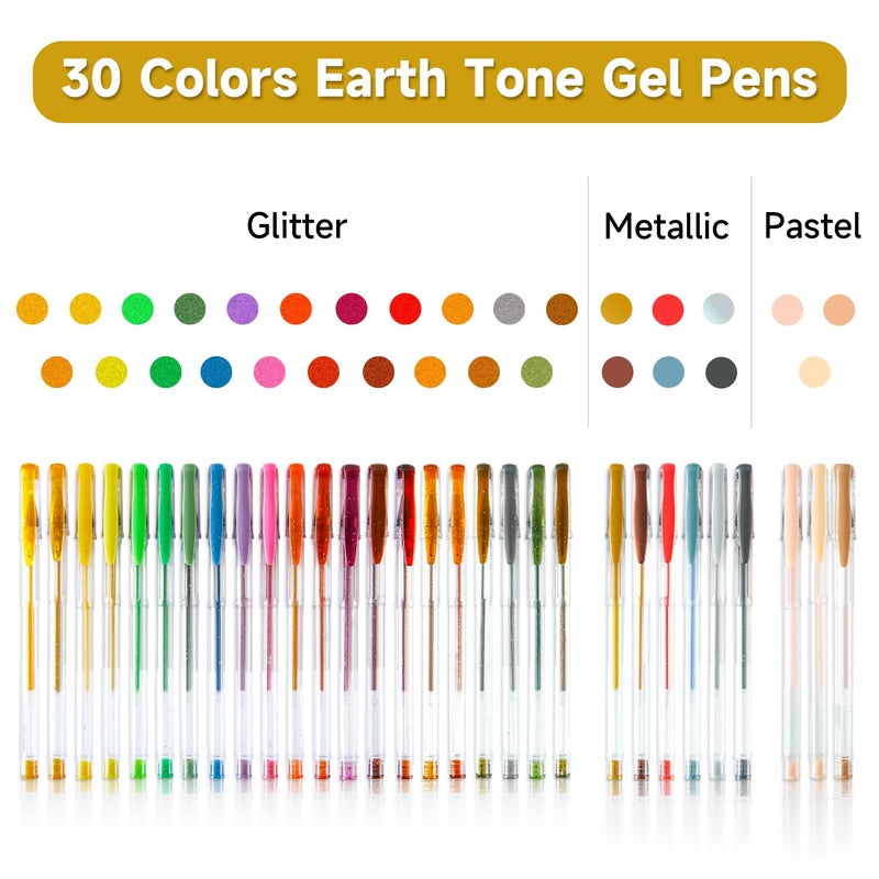 Shuttle Art 60 Pack Earth Tone Gel Pens, 30 Brown Earth Tone Gel Pens with 30 Refills for Adults Coloring Books Journaling Drawing Nature, Landscapes, Animals Scenes - Image 2