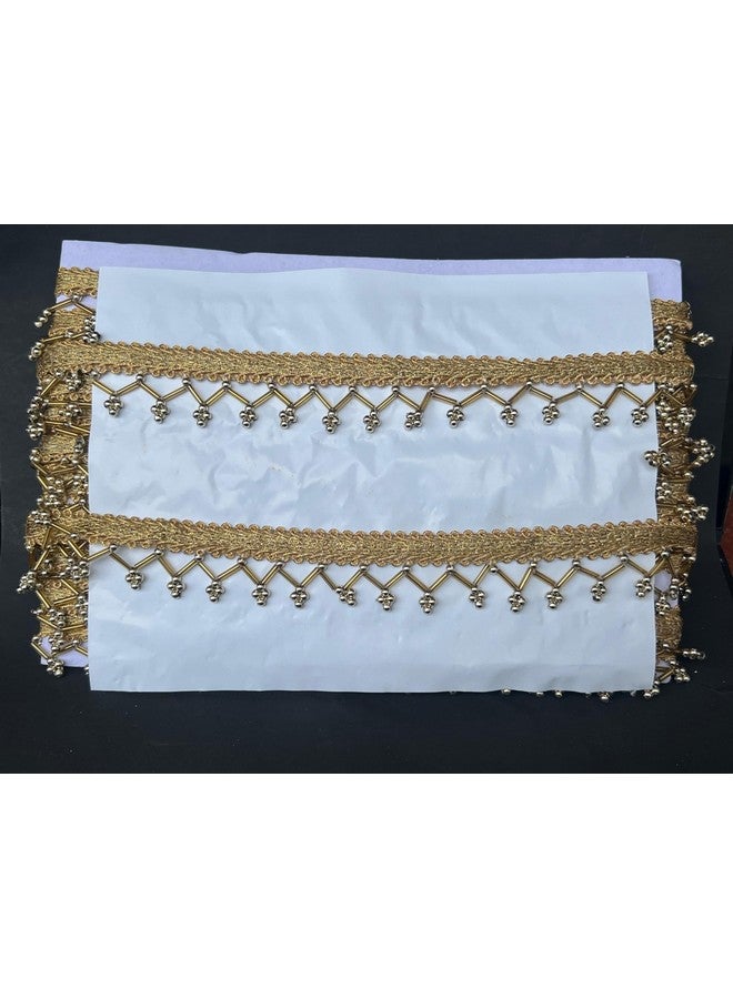 KAVYA FASHION Golden Nalki Pipe with Moti Hanging Lace for Saree Border Finetage for Dresses, Lehenga, Suits, Blouses, Dupatta, Chunri and Craft (9 Meters; 354 inch) (Pipe & Golden Moti Hanging) - Image 2