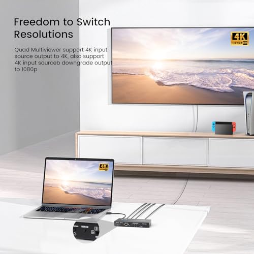 Newcare 4K HDMI Multiviewer Switch 4x1, NEWCARE 4 in 1 Out Seamless HDMI Quad Multi-Viewer Switch - Image 4