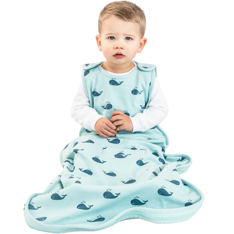 Woolino 4 Season Ultimate Baby Sleep Sack â€“ Merino Wool Baby Sleeping Bag, Organic Cotton Outer, Temperature Regulating Wearable Blanket, All Season, 2 Monthsâ€“2 Years - Whales - Image 1