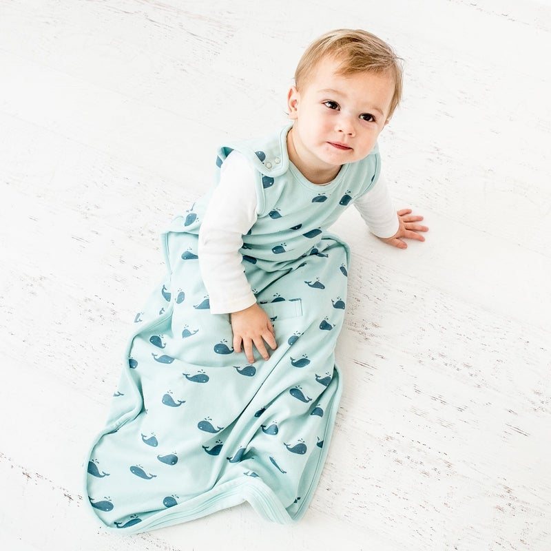 Woolino 4 Season Ultimate Baby Sleep Sack â€“ Merino Wool Baby Sleeping Bag, Organic Cotton Outer, Temperature Regulating Wearable Blanket, All Season, 2 Monthsâ€“2 Years - Whales - Image 4
