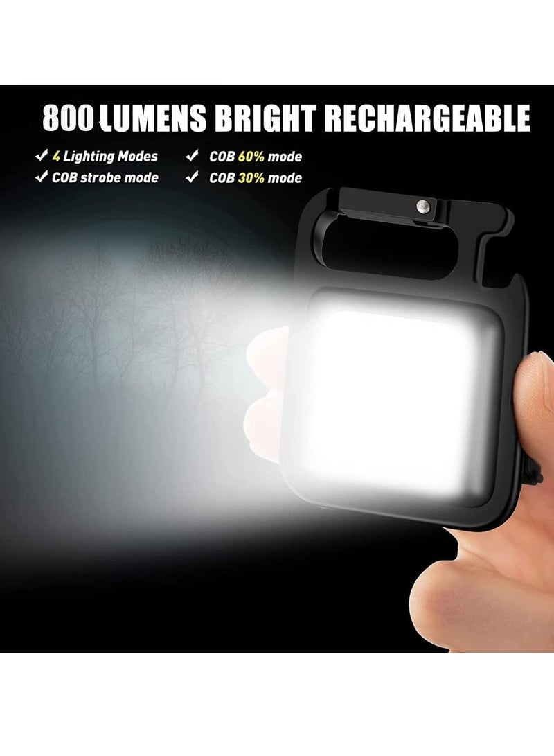 Mini COB Keychain Light - Rechargeable Small LED Flashlight, 800 Lumen Portable 4 Light Modes Pocket with Folding Bracket Bottle Opener & Magnet Base  - Image 3
