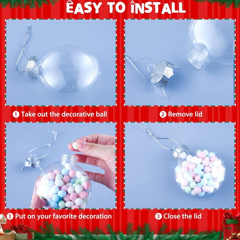 Jerify 48 عبوة كرات زينة عيد الميلاد كرات بلاستيكية شفافة أقراص كرات بالجملة زينة على شكل لمبة قابلة للتعبئة مع حبل وقبعة معدنية قابلة للإزالة للحرف اليدوية وزينة شجرة عيد الميلاد - Image 4