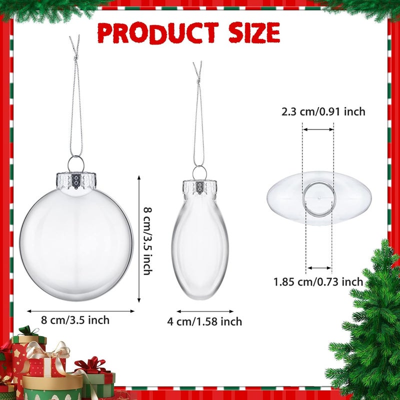 Jerify 48 عبوة كرات زينة عيد الميلاد كرات بلاستيكية شفافة أقراص كرات بالجملة زينة على شكل لمبة قابلة للتعبئة مع حبل وقبعة معدنية قابلة للإزالة للحرف اليدوية وزينة شجرة عيد الميلاد - Image 2