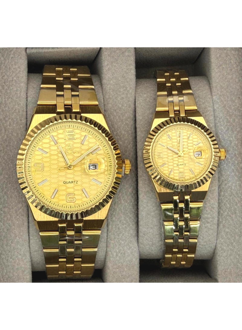 SHADOW Luxury Couple Watch Set - Matching Stainless Steel Quartz Wristwatches with Date Window - Image 1