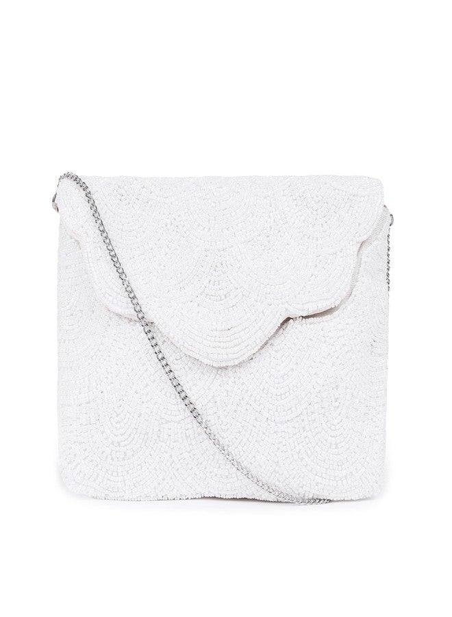 ASTRID Women's White Pearl Beaded Party Sling Bag (White) - Image 1