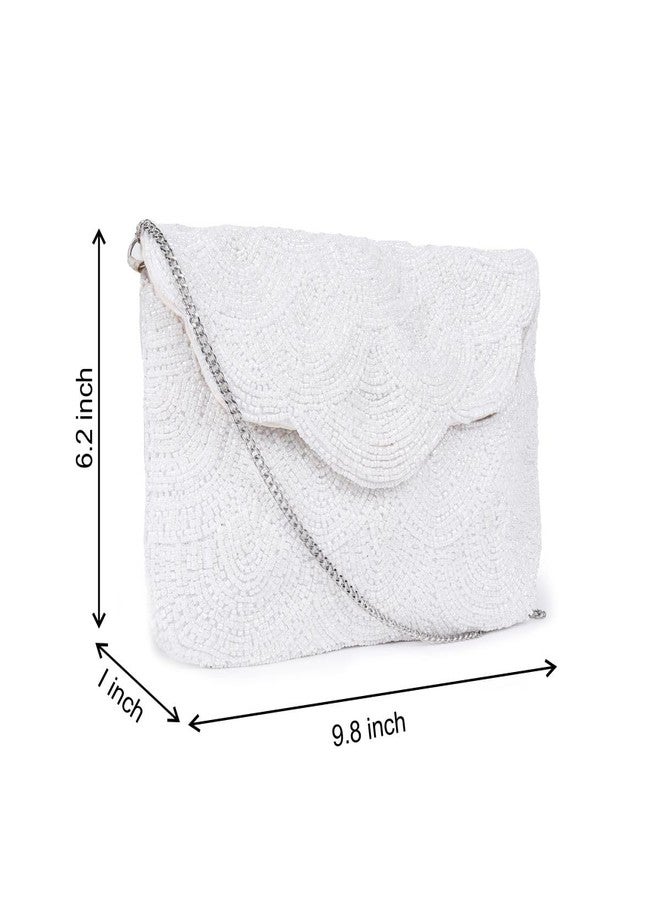 ASTRID Women's White Pearl Beaded Party Sling Bag (White) - Image 3