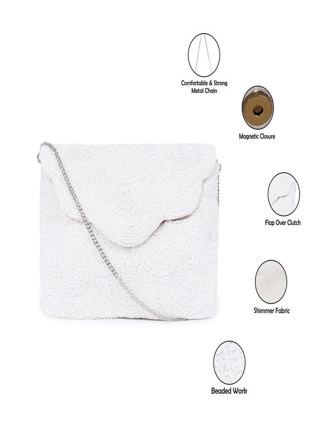ASTRID Women's White Pearl Beaded Party Sling Bag (White) - Image 2