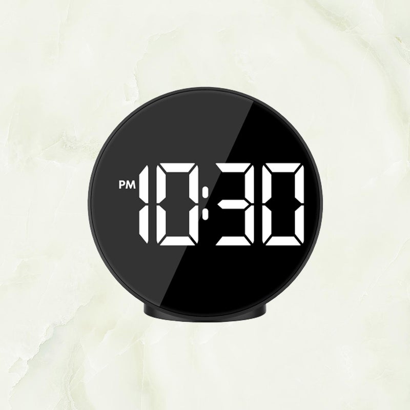 2pcs Screen Clock Reflective Style Temprature Voice Control Battery USB Power Alarm Clock - No Battery (Black) - Image 1