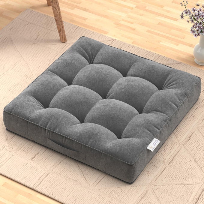 FLOOR CUSHIONS 40X40X8 CM, CHAIR CUSHIONS FOR SITTING | SEAT CUSHION FOR YOGA, POOJA, MEDITATION, SQUARE CUSHION FOR OFFICE/HOME CHAIR, LIVING ROOM | 100% VELVET - GREY