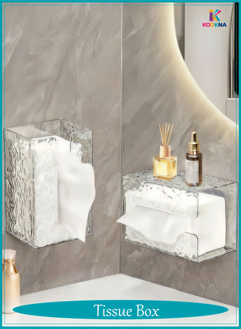 KOOKNA Tissue Box Holder, Wall-Mounted Toilet Paper Holder  with Self-Adhesive,Waterproof Paper Dispenser for Bathroom and Kitchen, Glacier Style Visible Large Storage Organizer - Image 1