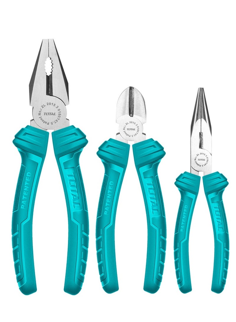 توتال طقم زراديات TOTAL مكون من 3 قطع (THT1K0311) - يشمل زرادية متعددة الاستخدامات، وقاطعة جانبية، وزرادية ذات أنف طويل - طقم أدوات يدوية شديدة التحمل مصنوع من فولاذ الكروم-فاناديوم (Cr-V)، مثالي لأعمال الإصلاح الكهربائي، والمشاريع اليدوية (DIY)، والاستخدامات الصناعية. - Image 2