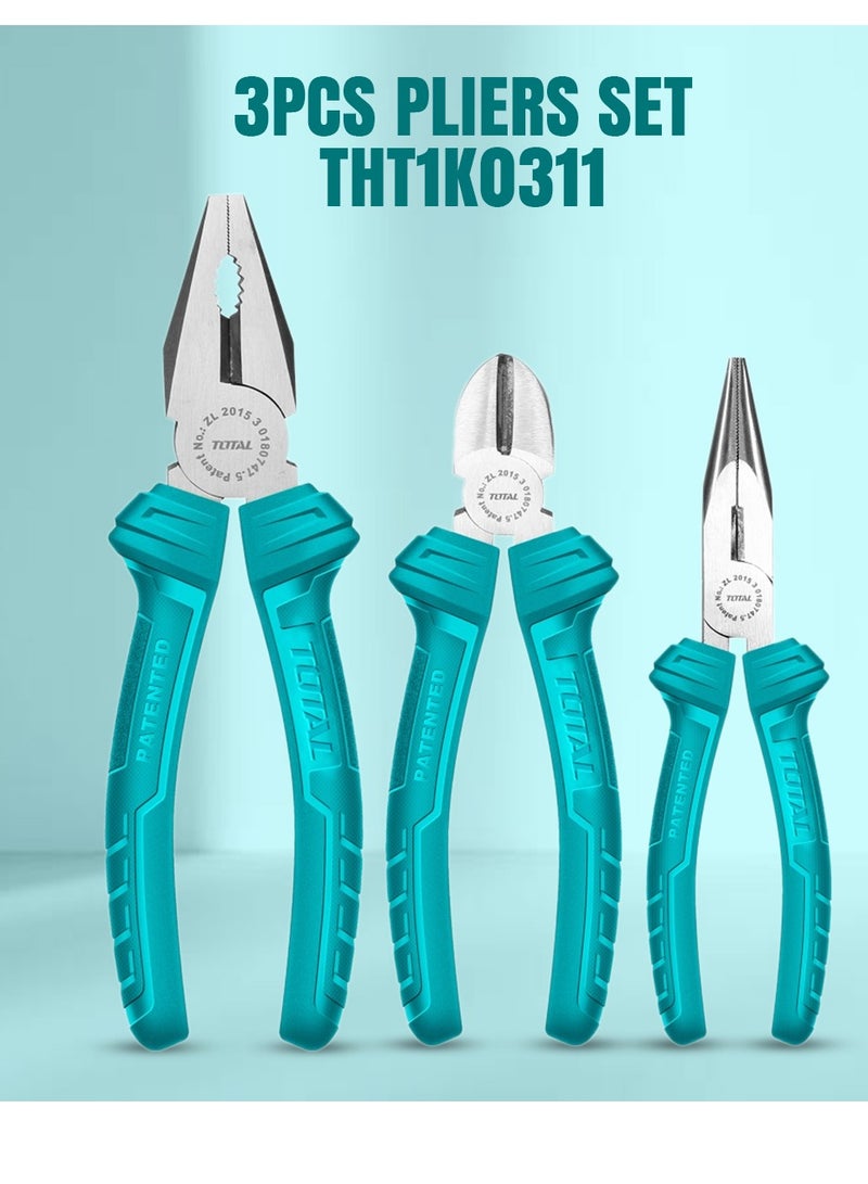 توتال طقم زراديات TOTAL مكون من 3 قطع (THT1K0311) - يشمل زرادية متعددة الاستخدامات، وقاطعة جانبية، وزرادية ذات أنف طويل - طقم أدوات يدوية شديدة التحمل مصنوع من فولاذ الكروم-فاناديوم (Cr-V)، مثالي لأعمال الإصلاح الكهربائي، والمشاريع اليدوية (DIY)، والاستخدامات الصناعية. - Image 3