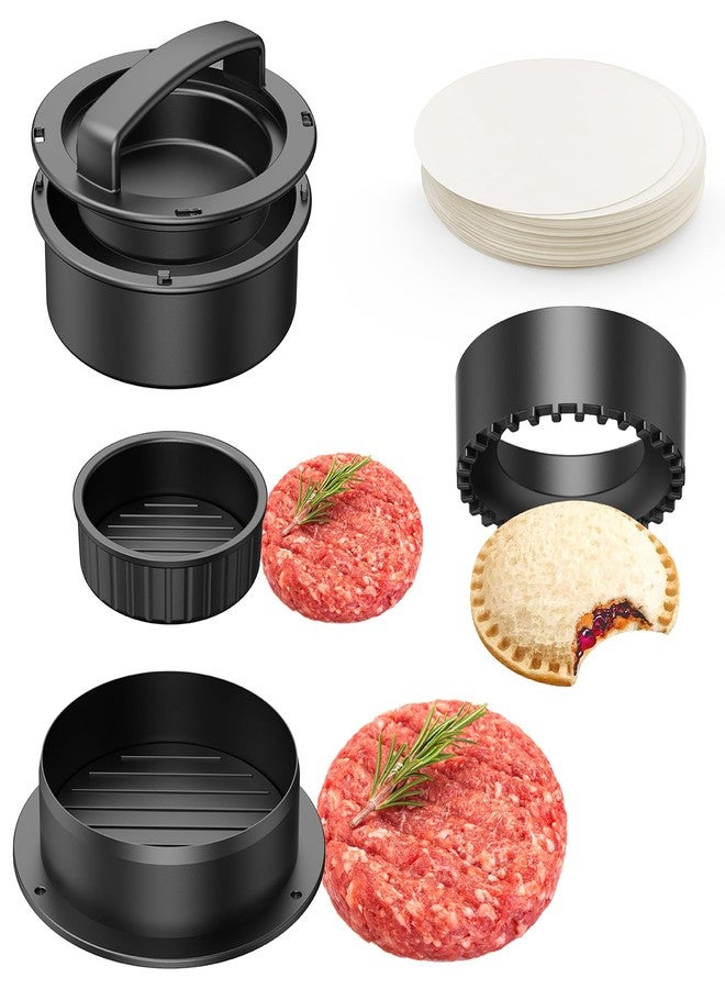 Pisol Hamburger Press, 4-in-1 Burger Press Patty Maker Slider, Stuffed Burgers Sandwich Cutter, Meat Beef Veggie Hamburger Patty Mold with 100 pcs Wax Disc Papers - Image 1