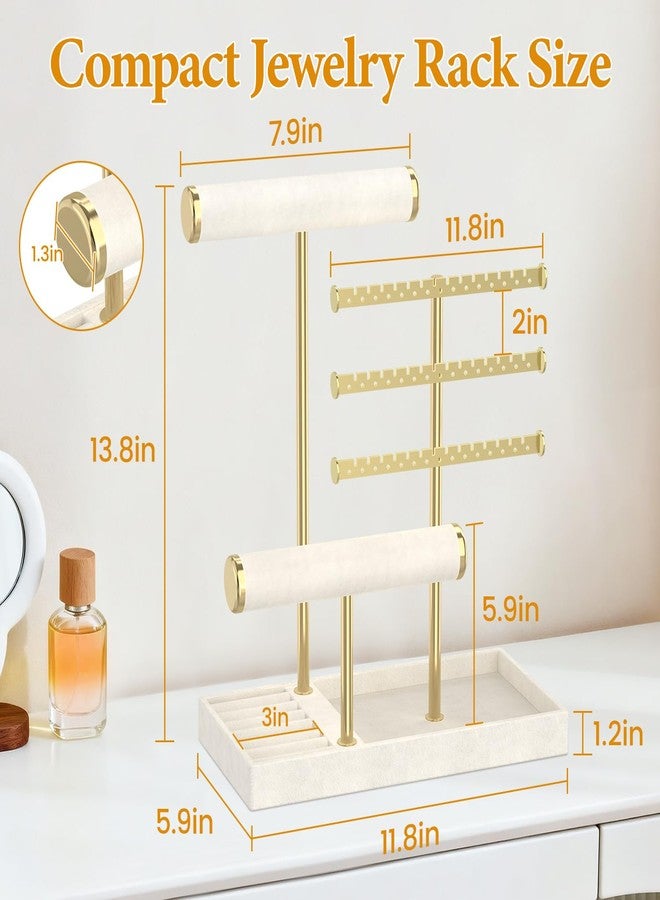 EsLuker.ly Bracelet Holder Earring Display Stand, T Bar Velvet Necklace Organizer Rack with Ring Tray for Vendors Women Selling, Large Capacity Jewelry Tower Tree Tabletop, Effortless Storage - Image 3