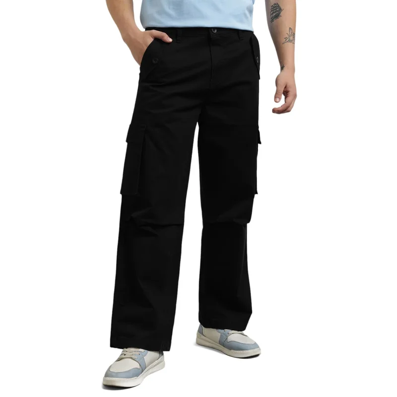 NOBERO NOBERO Men's Black Cargo Pants - Multi-Pocket for Outdoor Workwear