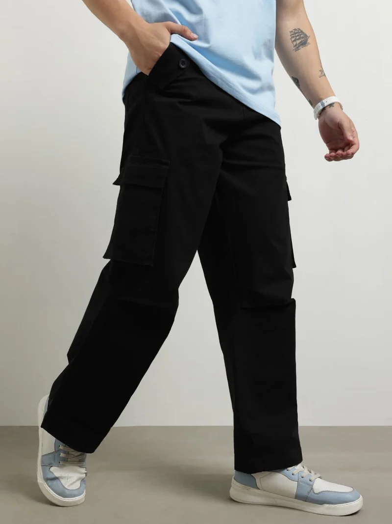 NOBERO NOBERO Men's Black Cargo Pants - Multi-Pocket for Outdoor Workwear