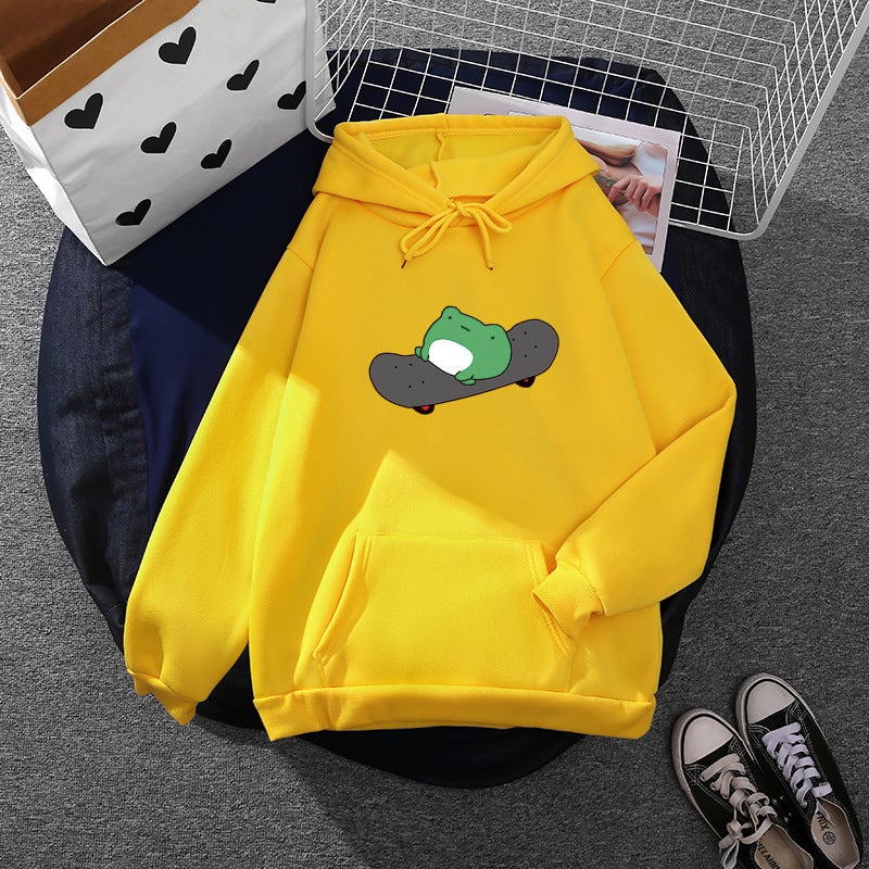 2021 Skateboard Frog Loose Fit Hoodie Yellow 
