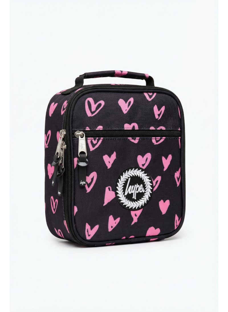 HYPE Girls Lunch Bag Pink Scribble Heart - 4.5L Insulated Lunch Box with Thermal Lining for School and Picnic Travel - Image 1