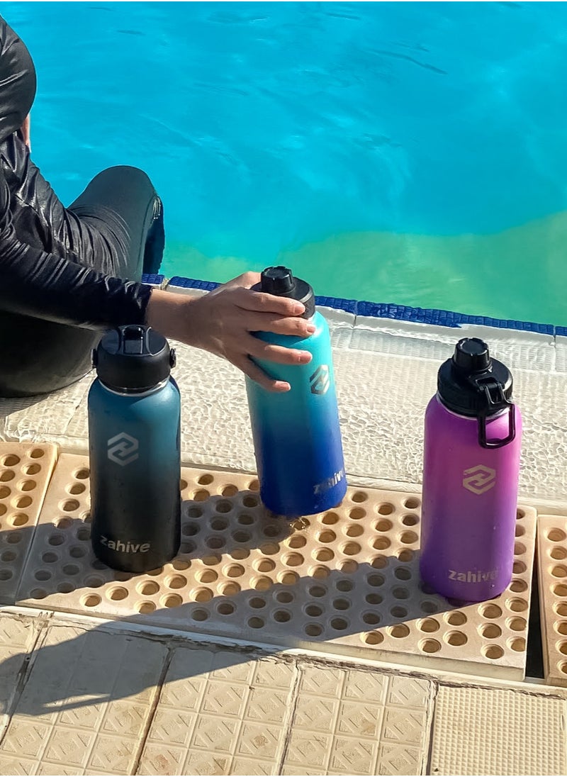 Zahive Stainless Steel Insulated Water Bottle with Straw with 3 Lids and Bag 1000 ml, Double Wall Thermos for Hot and Cold Drinks for Gym and Work, Wide Mouth, Leak Proof, 1 liter, Ocean Blue  - Image 3