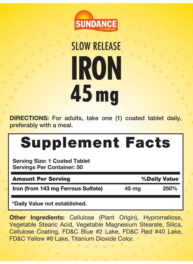 Sundance Iron 45mg Slow Release Pills | 50 Tablets | Essential Mineral Supplement | Vegetarian, Non-GMO, and Gluten Free Formula - Image 2