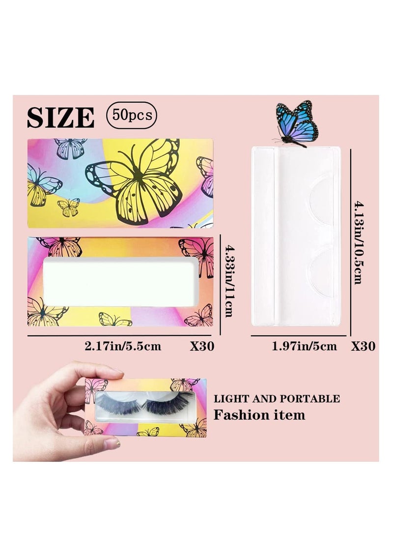 50Pcs False Eyelashes Packaging Box, False Eyelashes Storage Containers 50Pcs Packaging Box & 50 Tray Colored  erfly Prints Eyelash Box - Image 2