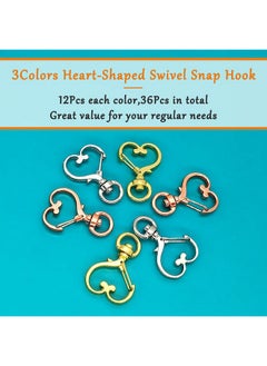Oubaka 36Pcs Heart-Shaped Swivel Snap Hook,Metal Spring Snap Keychain Colored Heart Clips Keychain Hook Lobster Clasp Split Key Rings Bulk For Keychain Lanyard,Charm,Jewelry,Diy Crafts Supplies(3 Colors)  - Image 2
