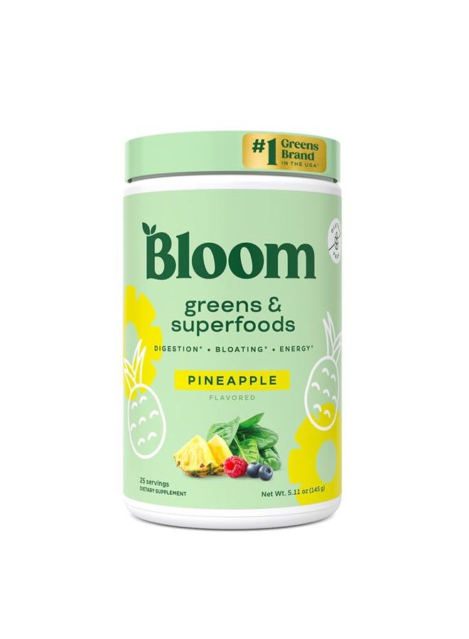 Bloom Nutrition Superfood Greens Powder, Digestive Enzymes with Probiotics and Prebiotics, Gut Health, Bloating Relief for Women, Chlorella, Green Juice Mix with Beet Root Powder, 25 SVG, Pineapple - Image 1