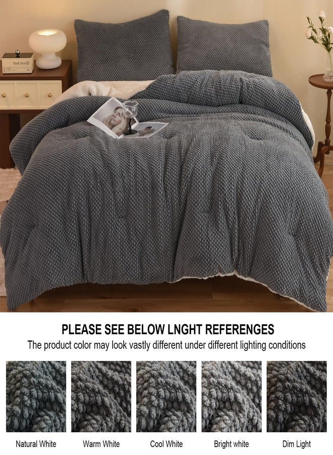 LLanCL 3D Jacquard Design Comforter Set, Ultra-Soft Warm Twin Size Sherpa Fur Plush 2-Pieces Sets Luxury Cozy Bedding with 1 Pillowcase (68"x90", Grey) - Image 5