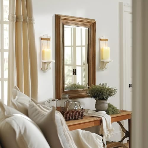 Homemory Wall Sconces Candle Holder Set of 2, Farmhouse Wooden Rustic Wall Decor for Living Room, Dining Room, Bedroom, Bathroom (White) - Image 5