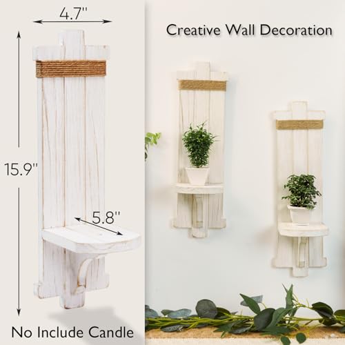 Homemory Wall Sconces Candle Holder Set of 2, Farmhouse Wooden Rustic Wall Decor for Living Room, Dining Room, Bedroom, Bathroom (White) - Image 4