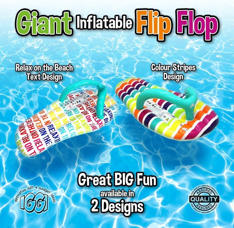CKB Ltd 5ft Giant Inflatable Flip Flop Pool Lounger Air Bed, Multi-Coloured - STRIPE - Image 2