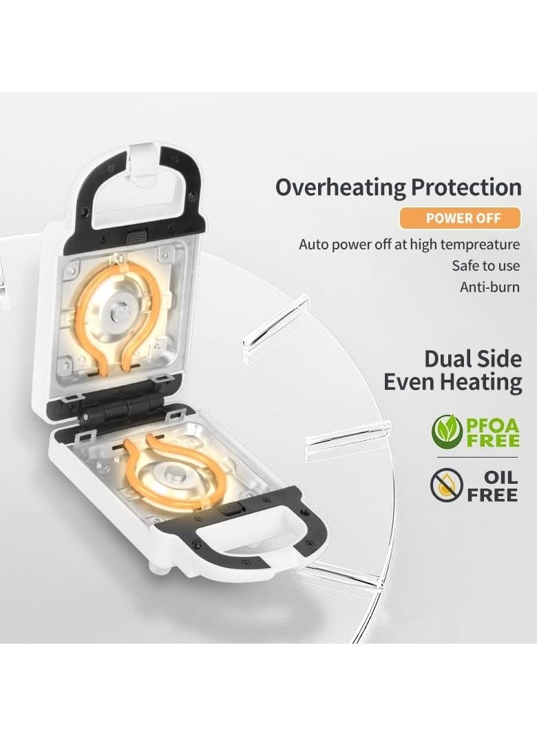 XVersion Electric Sandwich Maker with Cool Touch Handle, Easy to Clean and Store, Perfect for Cooking Breakfast, Grilled Cheese, Tuna Melts and Snacks - Standard White  - Image 5
