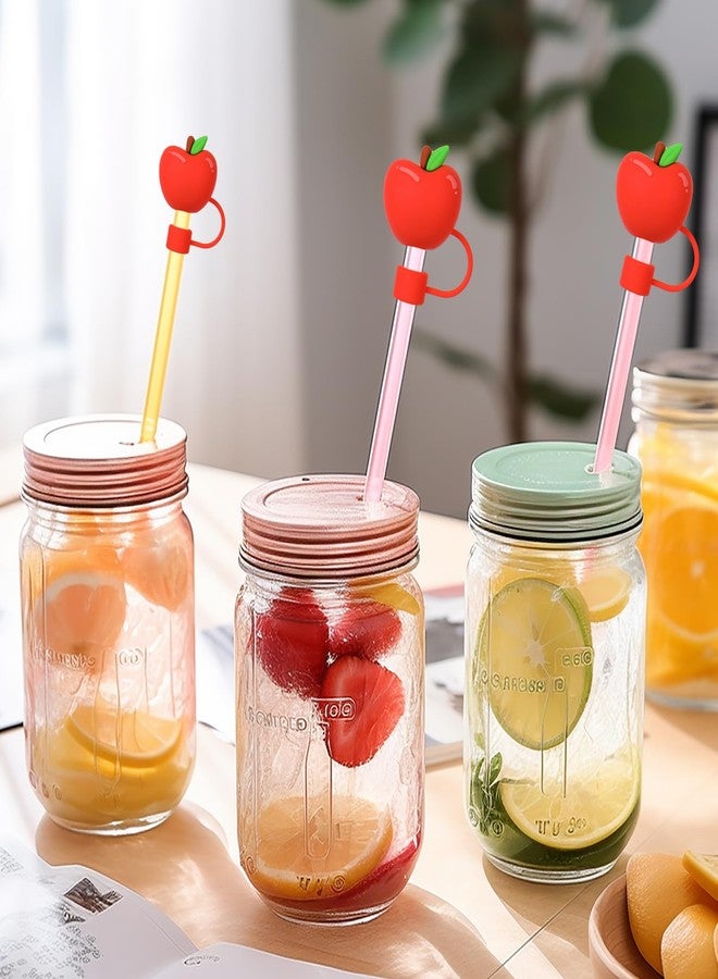 Whaline 5Pcs Fall Apples Straw Cover Cap Teacher Reusable Silicone Straw Topper Red Fruit 10Mm/0.4Inch Straws Tip Lid Protector for 30/40 Oz Tumbler Cup Accessories Thanksgiving Baby Shower Supply - Image 5
