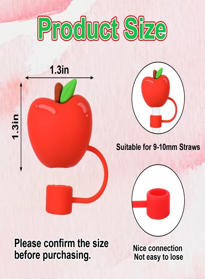 Whaline 5Pcs Fall Apples Straw Cover Cap Teacher Reusable Silicone Straw Topper Red Fruit 10Mm/0.4Inch Straws Tip Lid Protector for 30/40 Oz Tumbler Cup Accessories Thanksgiving Baby Shower Supply - Image 2