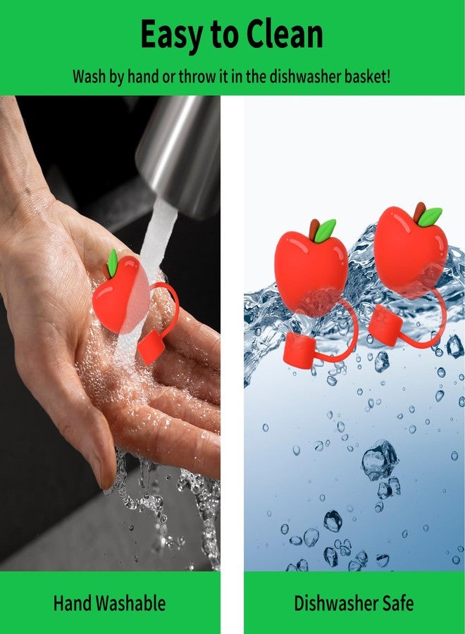 Whaline 5Pcs Fall Apples Straw Cover Cap Teacher Reusable Silicone Straw Topper Red Fruit 10Mm/0.4Inch Straws Tip Lid Protector for 30/40 Oz Tumbler Cup Accessories Thanksgiving Baby Shower Supply - Image 4