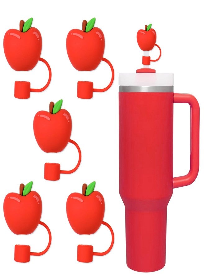 Whaline 5Pcs Fall Apples Straw Cover Cap Teacher Reusable Silicone Straw Topper Red Fruit 10Mm/0.4Inch Straws Tip Lid Protector for 30/40 Oz Tumbler Cup Accessories Thanksgiving Baby Shower Supply - Image 1