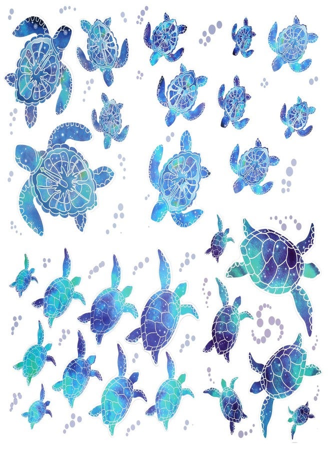 WLLHYF 12Pcs Sea Turtle Wall Decals Ocean Turtle Vinyl Stickers Waterproof Wall Decoration Bathroom Decor for Home Office Nursery Bathroom (Blue Green) - Image 1