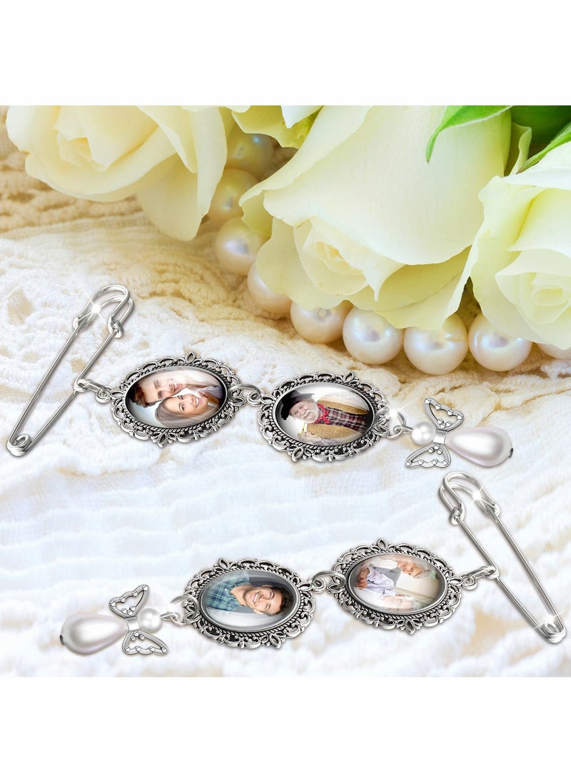 2 Pcs Wedding Bouquet Photo Charm DIY Pin Brooch Making Kit Double Lacy Frame Wedding Charm 18 x 25 mm Oval Glass Cabochons Picture Frame with Pendant for Holiday Craft Use - Image 5