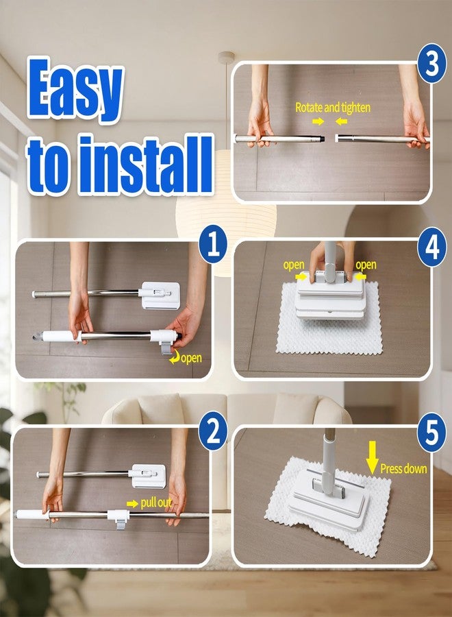 SOPAMI Snap Grip Mini Mop & Sweep Wall Cleaner for Tight Corners,Wall, Hardwood, Marble Floors,Pet Hair Removal for Home, 55" Extendable Lazy Mop-2 Reusable Cleaning Pads&1pcs Disposable - Image 4