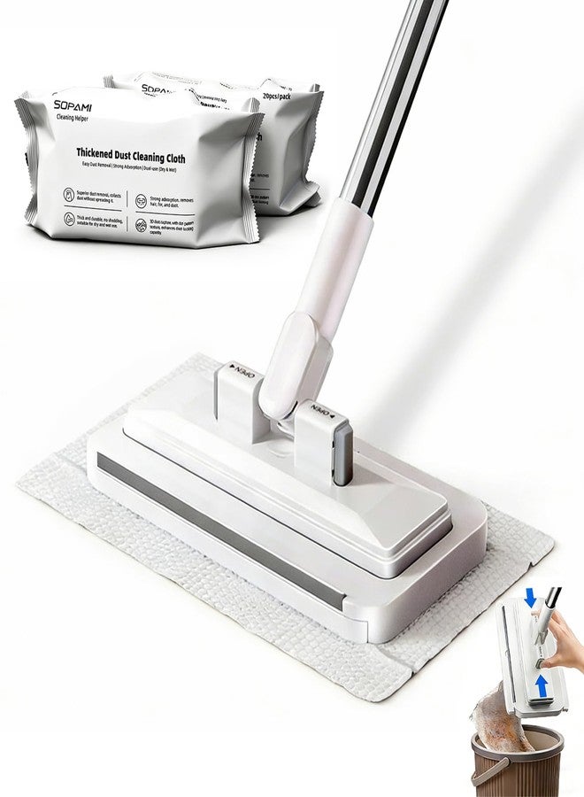 SOPAMI Snap Grip Mini Mop & Sweep Wall Cleaner for Tight Corners,Wall, Hardwood, Marble Floors,Pet Hair Removal for Home, 55" Extendable Lazy Mop-2 Reusable Cleaning Pads&1pcs Disposable - Image 1
