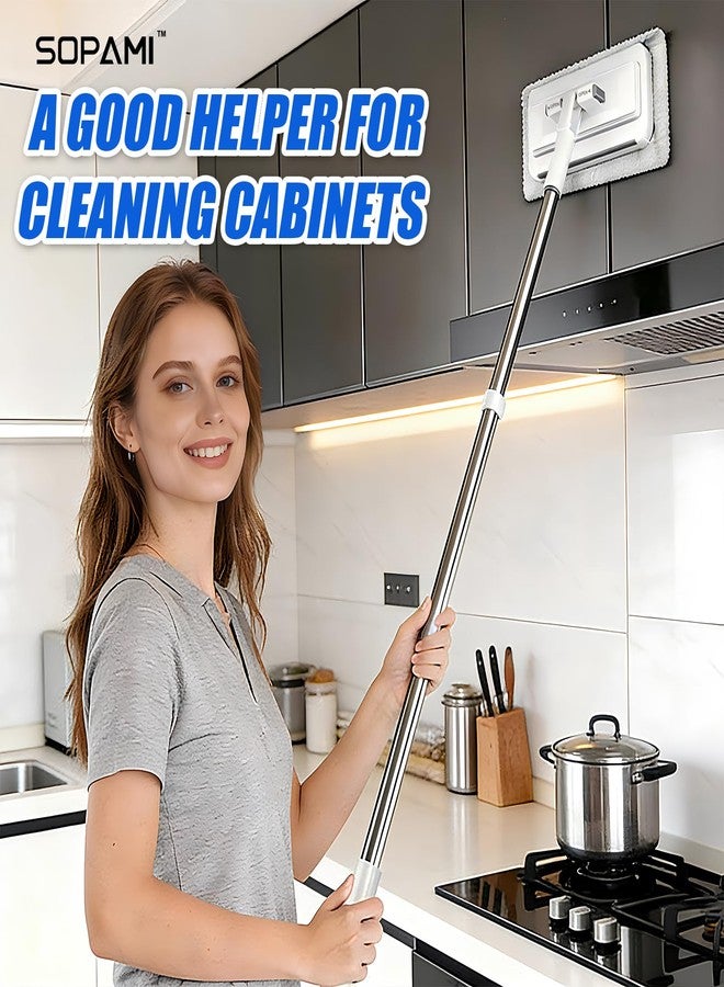 SOPAMI Snap Grip Mini Mop & Sweep Wall Cleaner for Tight Corners,Wall, Hardwood, Marble Floors,Pet Hair Removal for Home, 55" Extendable Lazy Mop-2 Reusable Cleaning Pads&1pcs Disposable - Image 3
